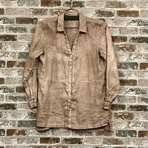 Custom-dyed J. Jill Long Sleeve‎ Linen Button-down Tunic Blouse Missy M"